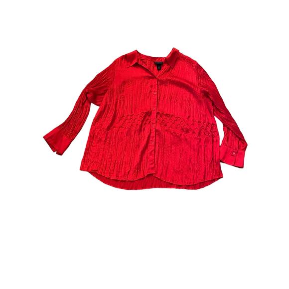 Lane Bryant Plus Size 22/24 Red Crinkle Texture Button Down Tunic Shirt Top - Picture 1 of 12